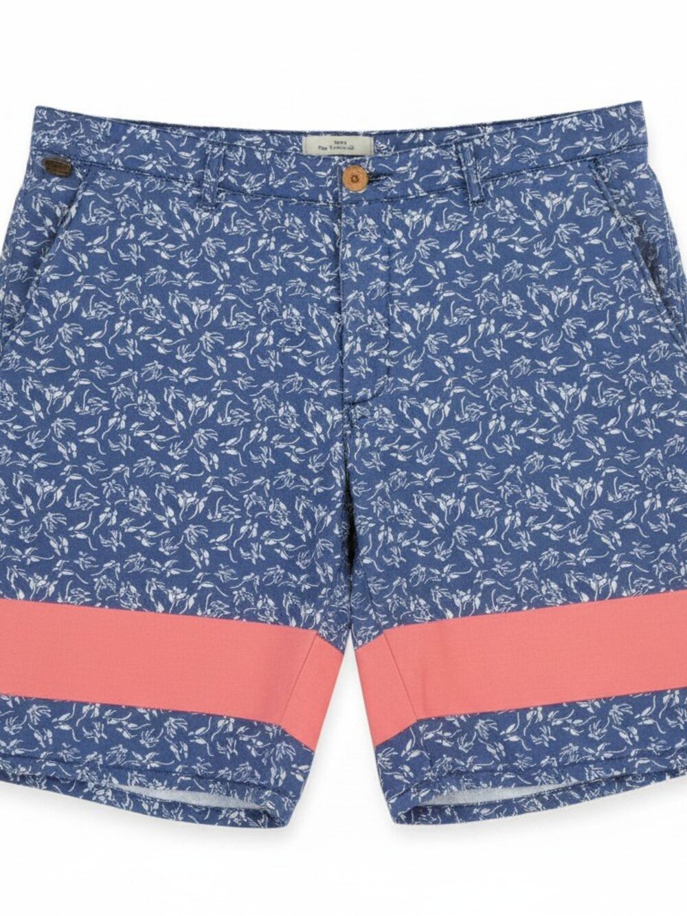 Scotch & Soda Light Navy Blue Floral Salmon Pink Wide Stripe Bermuda Shorts